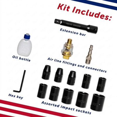 Air Impact Wrench Kit 1 2 Inch Drive 17 Piece Socket Set With Extension ...