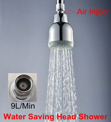 Air Inject Water Saving Head Shower 1/2" BSP Swivel Ending 9l/min Flow Reductor - 3