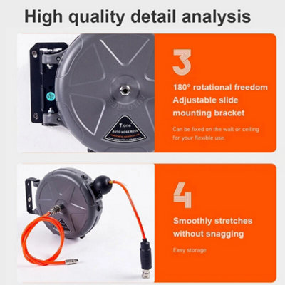 8milelake Retractable Air Hose Reel - 33ft X 5/16" ID - Wall Mount With 180° Swivel