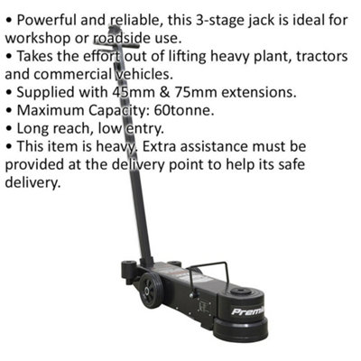 Air Operated Low Entry Telescopic Jack - 60 Tonne Capacity - Long Reach