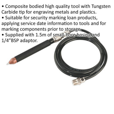 Air Operated TCT Engraver - 1/4" BSP - Tungsten Carbide Tip - Metal & Plastic