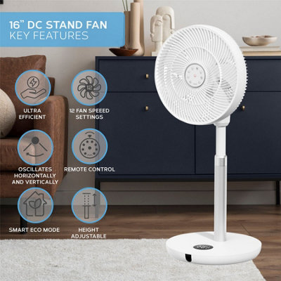 Air Pro 12" Pedestal Fan With Remote Control & Digital Display - Low Energy Motor - Height Adjustable Cooling Fan - 12 Speed Turbo
