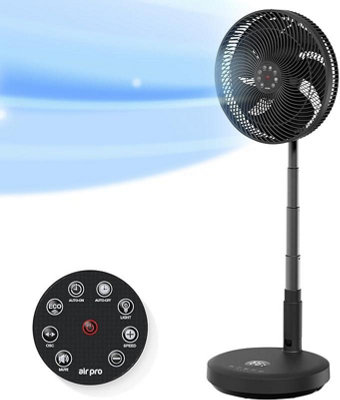 Air Pro 13" Pedestal Fan With Remote Control - Oscillating Foldable Height Adjustable Cooling Fan - LED Display - 12 Speed Turbo