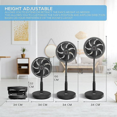 Air Pro 13" Pedestal Fan With Remote Control - Oscillating, Foldable, Height Adjustable Cooling Fan - LED Display - 12 Speed Turbo