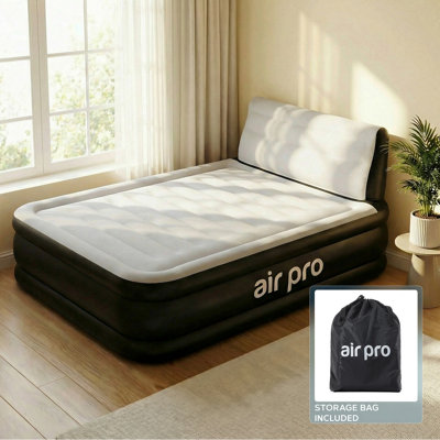 Air Pro Double Size Inflatable Air Mattress with Headboard Built-In Electric Pump Quick 3 Min Self Inflating Airbed - 190x137x46cm