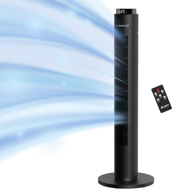 Air Pro Smart 38" Tower Fan Tall Oscillating Bladeless Fan with Remote 3 Speed Quiet Cooling Fan - 4 Modes 12H Timer - Black