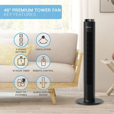 Air Pro Smart 38" Tower Fan Tall Oscillating Bladeless Fan with Remote 3 Speed Quiet Cooling Fan - 4 Modes, 12H Timer - Black