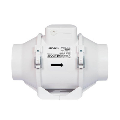Airflow Aventa 100B In-Line Mixed Flow Extractor Fan 100mm - 40-52 l/s ...