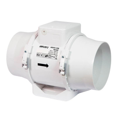 Airflow Aventa 125T In-Line Extractor Fan with Timer (2-30 Mins) - 23W ...