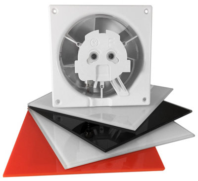 AirRoxy Grey Acrylic Glass Front Panel 100mm Timer Extractor Fan for Wall Ceiling Ventilation