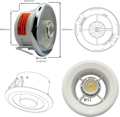 AirTech LED 3W Light with 4" Chrome White Grille and Transformer (3W)