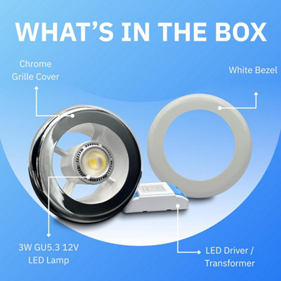 AirTech LED 3W Light with 4" Chrome White Grille and Transformer (3W)