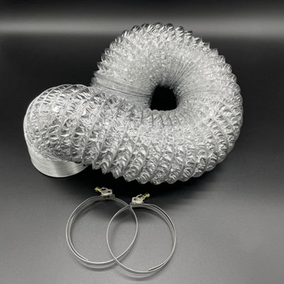 AirTech-UK Aluminium Ducting - 100mm / Dia 4"  with 2 Duct Clamps Flexible Ventilation  (100mm