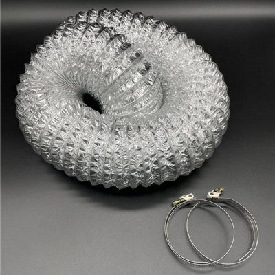 AirTech-UK Aluminium Ducting - 100mm / Dia 4"  with 2 Duct Clamps Flexible Ventilation  (100mm - 5
