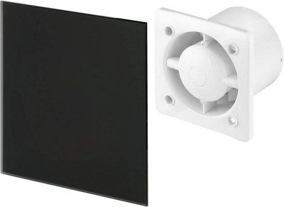 AirTech-UK Bathroom Extractor Fan 100 mm / 4" Black Glass decorative Front Panell with Pull Cord
