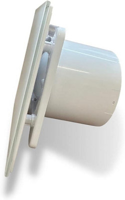 AirTech-UK Bathroom Extractor Fan 100 mm / 4" White Glass decorative Front Panel with Pull Cord