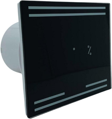 AirTech-UK Bathroom Extractor Fan Black Glass Front 4" Timer and Humidity Sensor with Display Time & Humidity