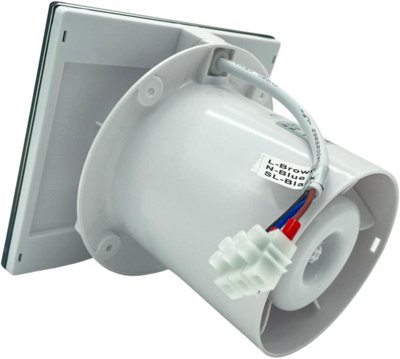 AirTech-UK Bathroom Extractor Fan Black Glass Front 4" Timer and Humidity Sensor with Display Time & Humidity - 4