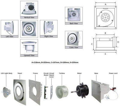 AirTech-UK Bathroom Extractor Fan With 6 W LED Light Ceiling Kitchen Exhaust Fan White Front Finish for 100mm / 4 inch Duct Size - 4