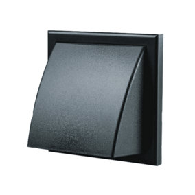 AirTech-UK Black Cowl Outlet Grille Wall Vent 100mm/4" Round Rear Spigot and Wind Baffle Back draught Shutter