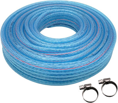 AirTech-UK Clear Braided 1/2" PVC Flexible Tubing Pipe Reinforced Vinyl Water Hose Tube 10 Meter with 2 Hose Clips