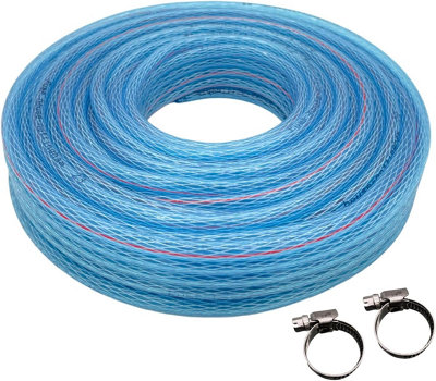 AirTech-UK Clear Braided  1/4"PVC Flexible Tubing Pipe Reinforced Vinyl Water Hose Tube 20 Meter with 2 Hose Clips