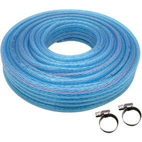 AirTech-UK Clear Braided  1/4"PVC Flexible Tubing Pipe Reinforced Vinyl Water Hose Tube 20 Meter with 2 Hose Clips