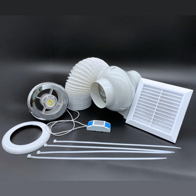 AirTech-UK Complete Bathroom Ventilation Kit - 4" 100mm Inline Centrifugal Fan with Timer, Energy-Saving LED Light Price Comparisons | Compare The Build
