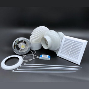 AirTech-UK Complete Bathroom Ventilation Kit - 4" 100mm Inline Centrifugal Fan with Timer, Energy-Saving LED Light