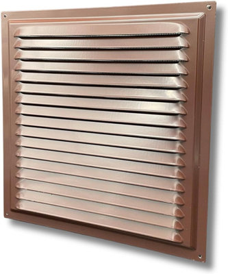 AirTech-UK Flat Brown Metal Fixed Grille 300x300mm with FlyScreen - External/Internal Mounting for Ventilation & Air Conditioning