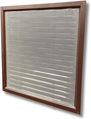 AirTech-UK Flat Brown Metal Fixed Grille 300x300mm with FlyScreen - External/Internal Mounting for Ventilation & Air Conditioning