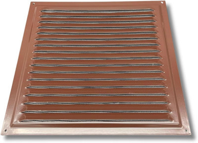 AirTech-UK Flat Brown Metal Fixed Grille 300x300mm with FlyScreen - External/Internal Mounting for Ventilation & Air Conditioning
