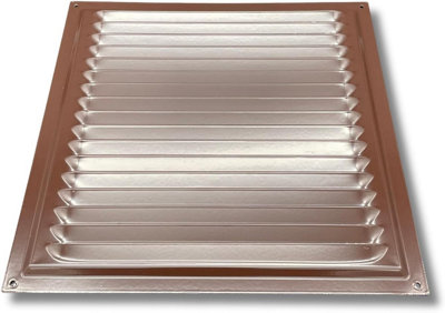 AirTech-UK Flat Brown Metal Fixed Grille 300x300mm with FlyScreen - External/Internal Mounting for Ventilation & Air Conditioning - 5