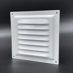 AirTech-UK Flat White Metal Fixed Grille 150x150mm with FlyScreen - External/Internal Mounting for Ventilation & Air Conditioning