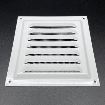 AirTech-UK Flat White Metal Fixed Grille 150x150mm with FlyScreen - External/Internal Mounting for Ventilation & Air Conditioning - 5