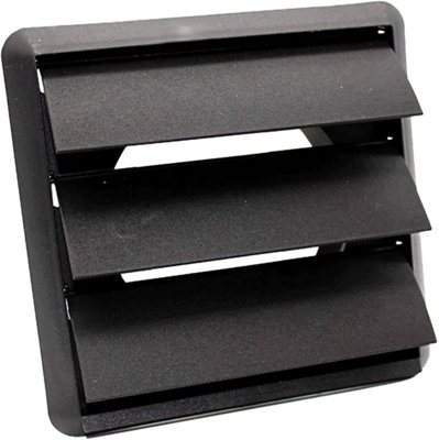 AirTech-UK Gravity Grille Black 155mm External with 100mm - 4 inch Round Rear Spigot and Not-Return Shutters Ducting Air Vent