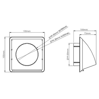 AirTech-UK Grey Cowl Outlet Grille Wall Vent 100mm/4" Round Rear Spigot and Wind Baffle Back draught Shutter