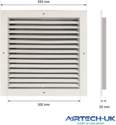 AirTech-UK HVAC Fixed Louvre Exterior Grille 300 x 300mm Air Vent Aluminum Grille for Walls and Crawl Space Bird Mesh Weatherproof
