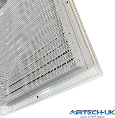 AirTech-UK HVAC Fixed Louvre Exterior Grille 400 x 400mm Air Vent Aluminum Grille for Walls and Crawl Space Bird Mesh Weatherproof