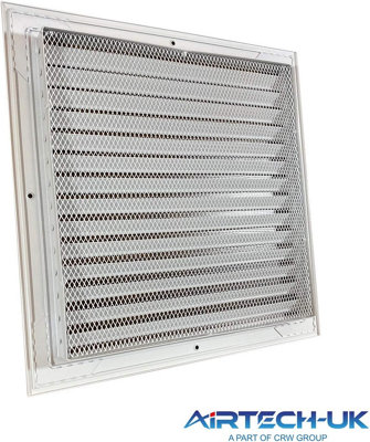 AirTech-UK HVAC Fixed Louvre Exterior Grille 400 x 400mm Air Vent Aluminum Grille for Walls and Crawl Space Bird Mesh Weatherproof