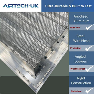 AirTech-UK HVAC Fixed Louvre Exterior Grille 600 x 600mm Air Vent Aluminum Grille for Walls and Crawl Space Bird Mesh Weatherproof - 3