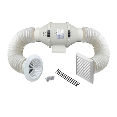 AirTech-UK Inline Bathroom Extractor Fan Kit Run on Timer 4 inches 100mm Powerful Quiet Damp Control  Loft Ceiling Mounted