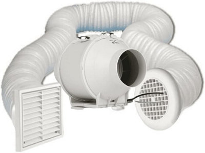 AirTech-UK Inline Bathroom Extractor Fan Kit Run on Timer 4 inches 100mm Powerful Quiet Damp Control  Loft Ceiling Mounted