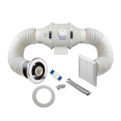 AirTech-UK Inline Bathroom Loft Extractor Fan Kit with LED Light and Run on Timer 100mm  / 4""