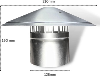 AirTech-UK Stainless Steel Roof Cowl 125mm Ducting Pipe Woodburner Flue Liner Ventilation Pipe Rain hat Chimney  (125mm/5")