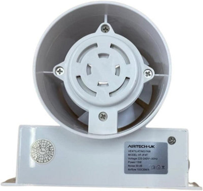 AirTech-UK TUBO in Line Bathroom Shower Room Extractor Fan - Axial Flow - Run On Timer 100mm 4" - 5