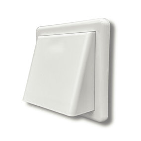 AirTech-UK White Cowl Outlet Grille Wall Vent 150mm/6" Round Rear Spigot and Wind Baffle Back draught Shutter