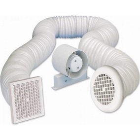 Airvent 434446A Inline Loft Extractor Fan with Timer 4" / 100mm for Bathroom Full Kit including Ducting & Grilles