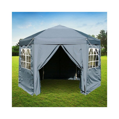 Airwave 3.5m Hexagonal Pop Up Gazebo 6 Side Panels Blue DIY at B Q