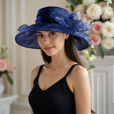 1265 Organza Derby Church Hat Flower Wide Brim Sun Hats For Women Wedding 61yIWWzszQL._AC_UY350_.jpg main image 3